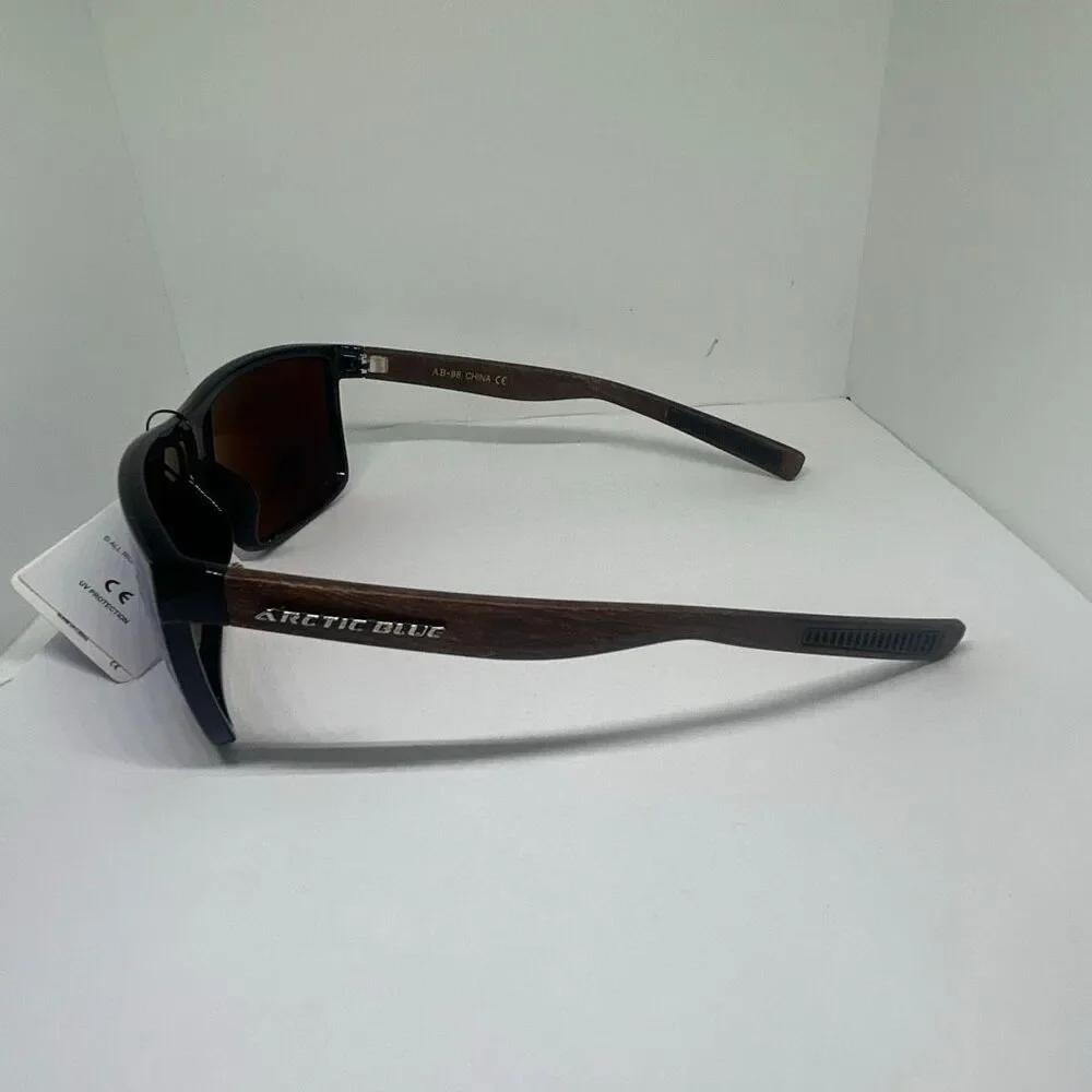 Arctic Blue Shield Wrap Sunglasses – Mirrored Blue Lens UV Protection Wood Print